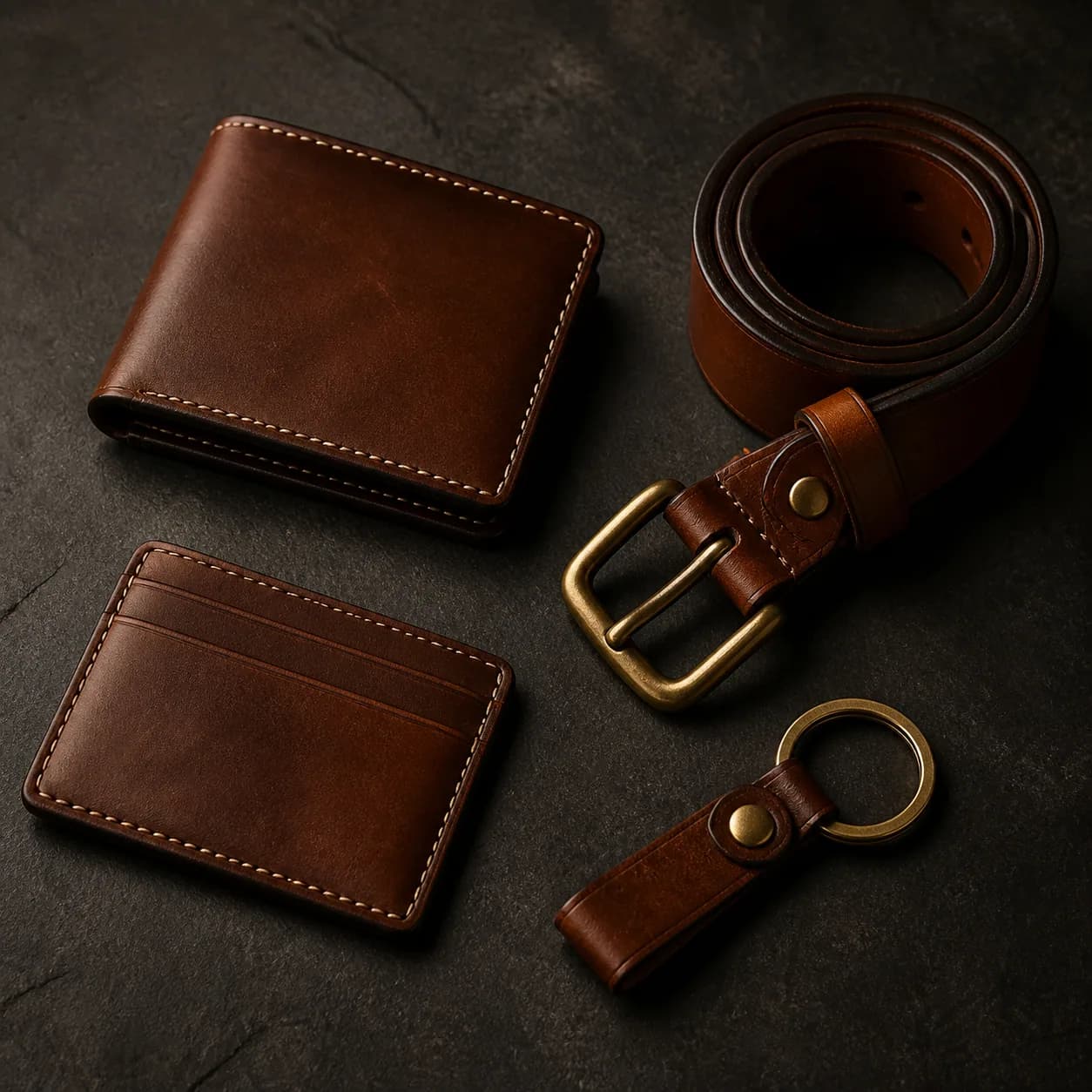 Richly aged full-grain leather showing a natural patina